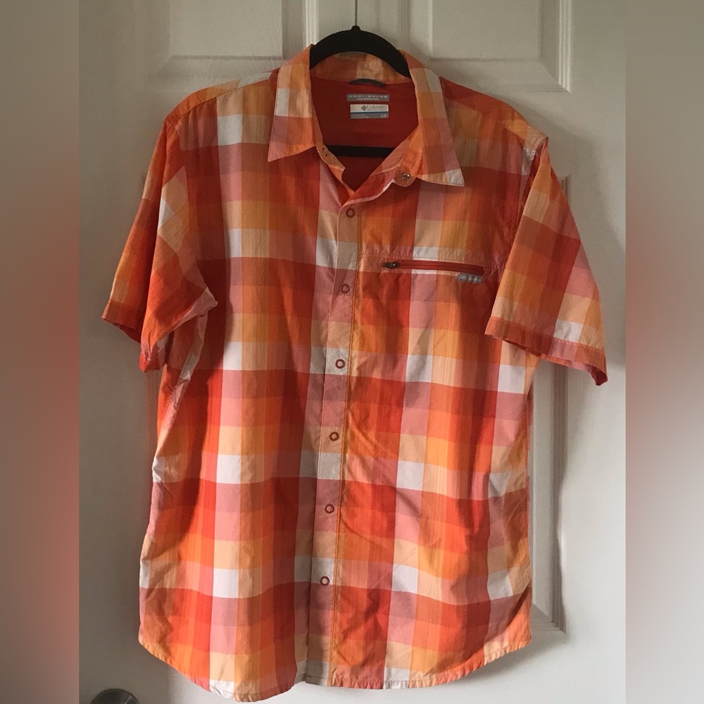 Columbia Men's Omni- Shade Bright Orange Plaid Shirt